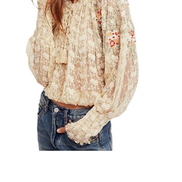 Free People Embroidered Lace Floral Pattern Boho Top Small - Picture 10 of 10
